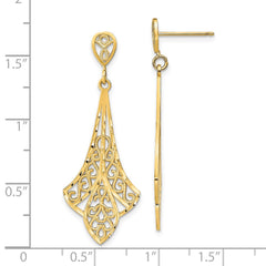 14K Yellow Gold Diamond-cut Filigree Dangle Post Earrings