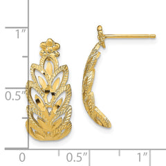 14K Yellow Gold Diamond-cut Leaf Pattern Post Earrings