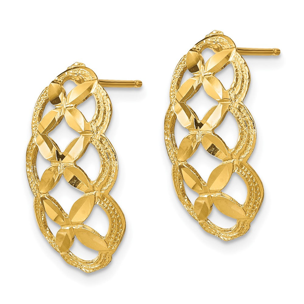 14K Yellow Gold Diamond-cut Scalloped X-Design Post Earrings