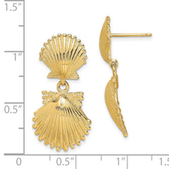 14K Yellow Gold Double Scallop Shell Dangle Earrings