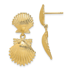 14K Yellow Gold Double Scallop Shell Dangle Earrings