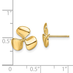 14K Yellow Gold Polished Three Blade Propeller with Center Bead Post Earrings
