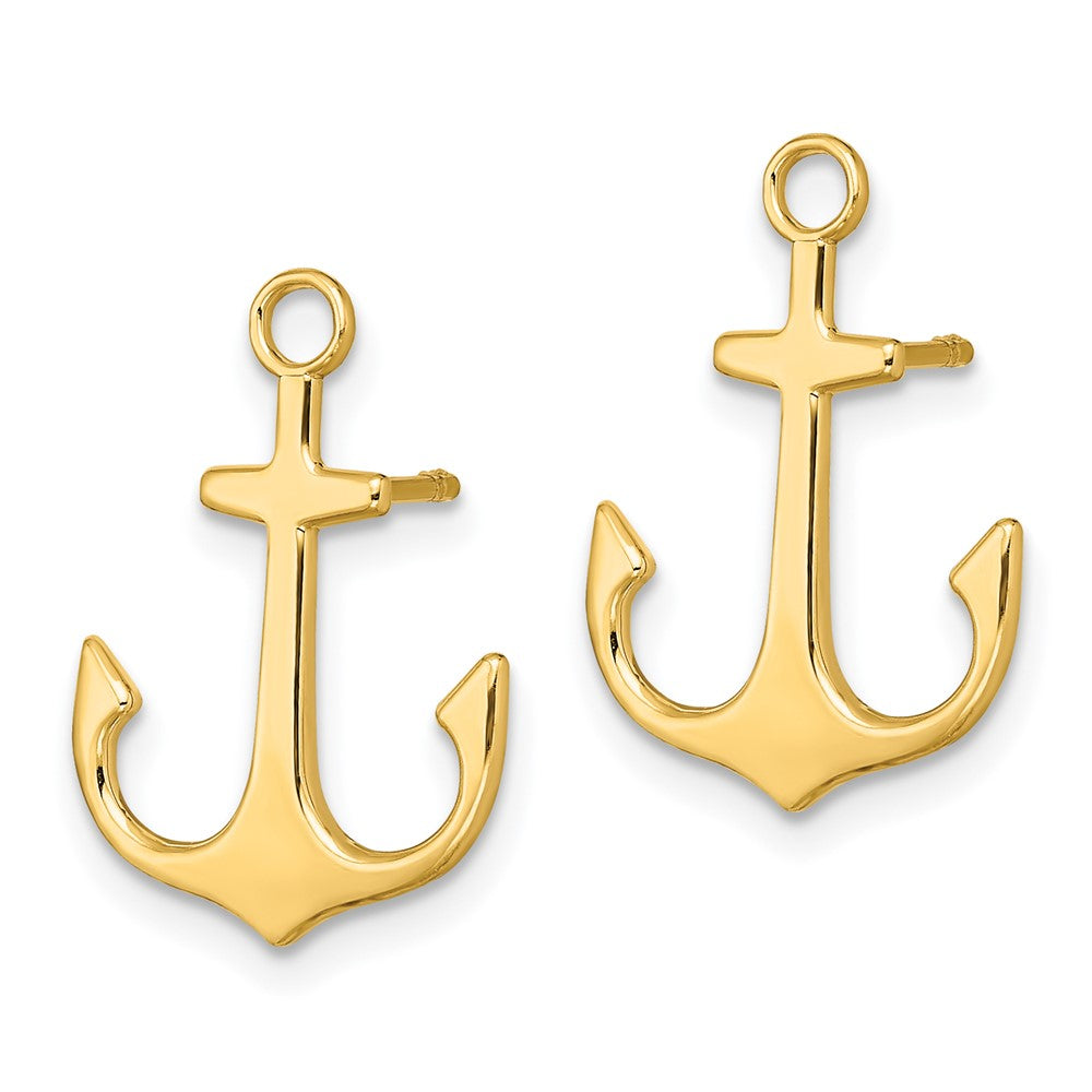 14K Yellow Gold Polished 2D Anchor Post Earrings