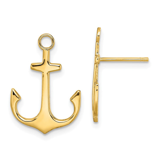 14K Yellow Gold Polished 2D Anchor Post Earrings