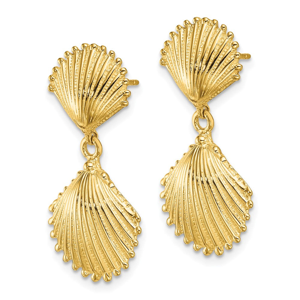 14K Yellow Gold Polished Scallop Shell Dangle Earrings