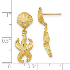 14K Yellow Gold Shell Starfish Dangle Earrings