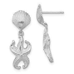 14K White Gold Shell Starfish Dangle Earrings