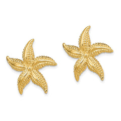 14K Yellow Gold 2D Polished and Textured Starfish Post Earrings