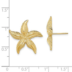 14K Yellow Gold 2D Polished and Textured Starfish Post Earrings