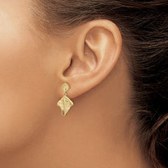 14K Yellow Gold Shell and Stingray Post Dangle Earrings