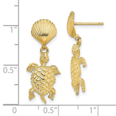 14K Yellow Gold Shell and Sea Turtle Dangle Earrings