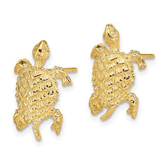 14K Yellow Gold Land Turtle Textured Post Earrings
