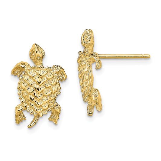 14K Yellow Gold Land Turtle Textured Post Earrings
