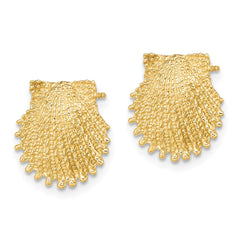 14K Yellow Gold Beaded Scallop Shell Post Earrings