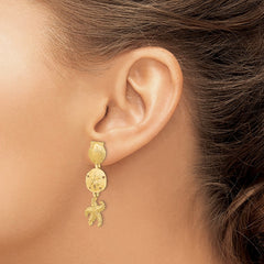 14K Yellow Gold Shell, Sand Dollar & Starfish Post Dangle Earrings
