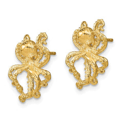 14K Yellow Gold 2D Polished Octopus Post Earrings