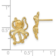 14K Yellow Gold 2D Polished Octopus Post Earrings