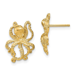14K Yellow Gold 2D Polished Octopus Post Earrings