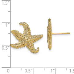 14K Yellow Gold Textured Starfish Post Earrings
