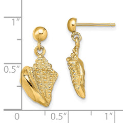 14K Yellow Gold Conch Shell Dangle Earrings