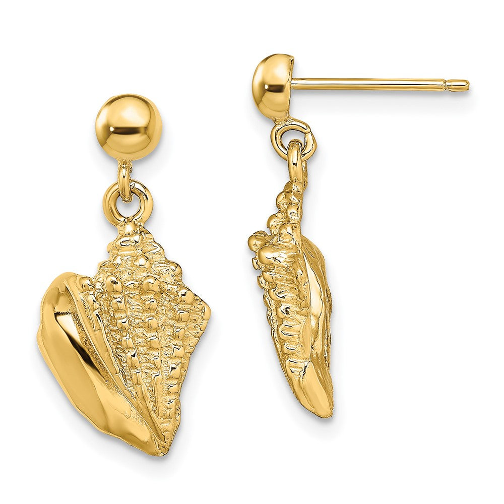 14K Yellow Gold Conch Shell Dangle Earrings