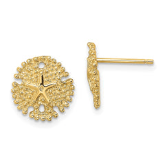 14K Yellow Gold Textured Sand Dollar Post Earrings