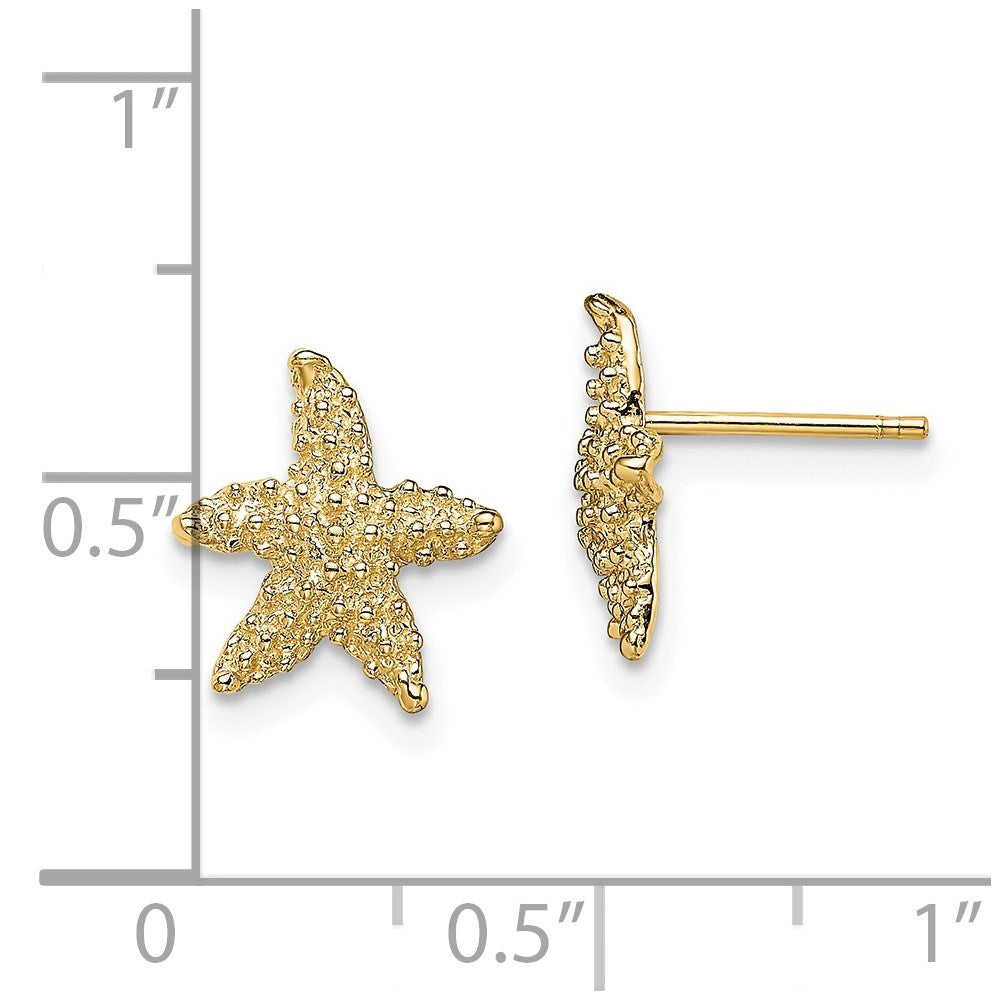14K Yellow Gold Textured Starfish Post Earrings