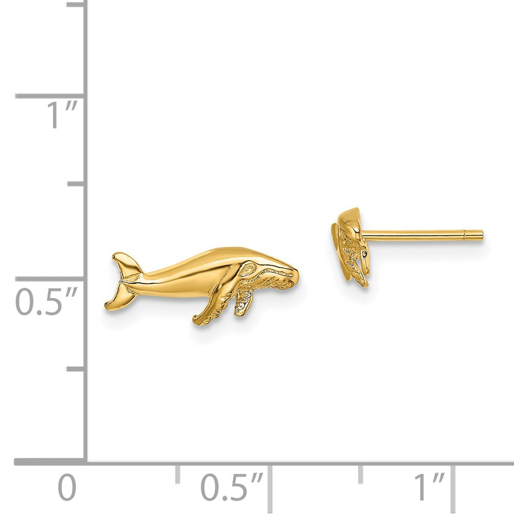 14K Yellow Gold Whale Post Earrings