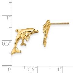 14K Yellow Gold Polished Dolphin and Baby Post Earrings