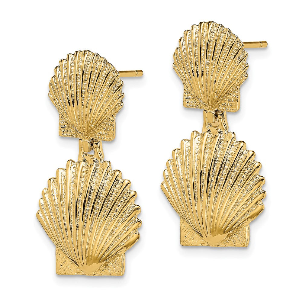 14K Yellow Gold Double Scallop Shell Post Earrings