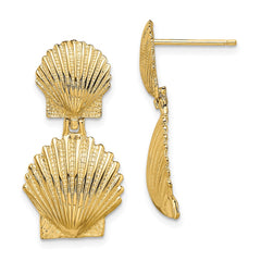 14K Yellow Gold Double Scallop Shell Post Earrings