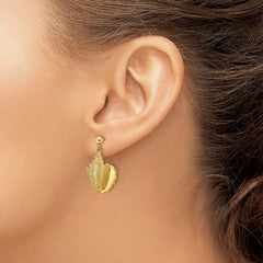 14K Yellow Gold 2D Conch Shell Dangle Post Earrings