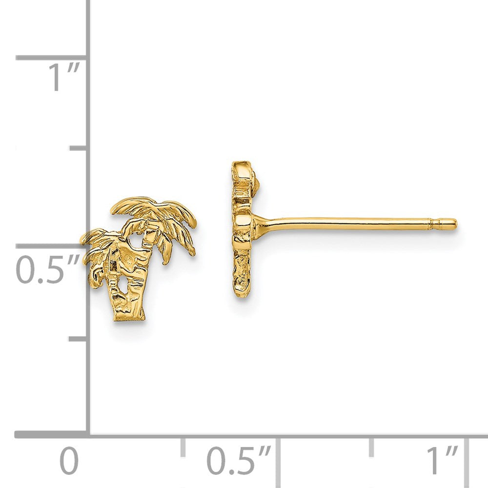 14K Yellow Gold Mini Double Palm Tree Post Earrings