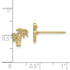14K Yellow Gold Mini Double Palm Tree Post Earrings