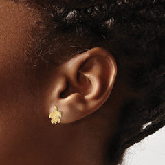 14K Yellow Gold 2D Textured Sea Turtle Post Earrings