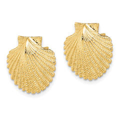 14K Yellow Gold 2D Textured Scallop Shell Post Earrings