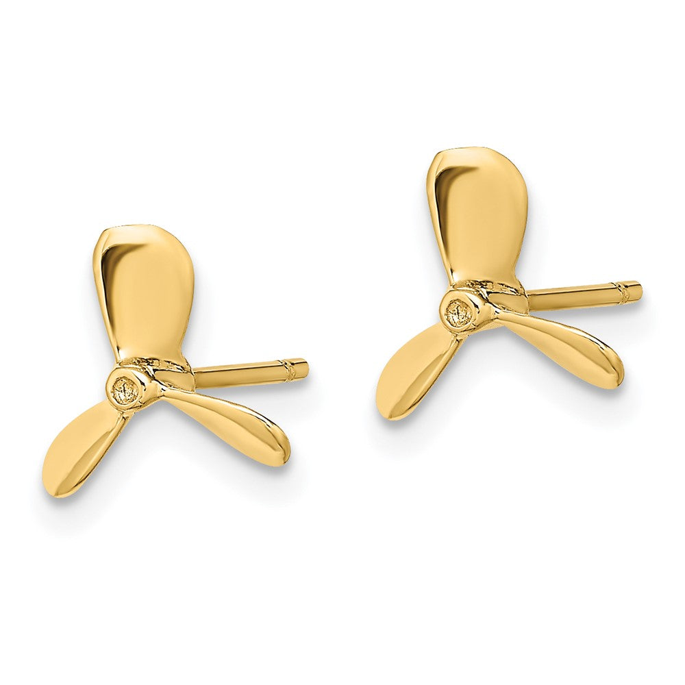 14K Yellow Gold 2D Propeller Post Earrings