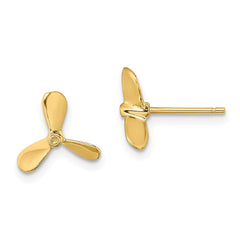14K Yellow Gold 2D Propeller Post Earrings