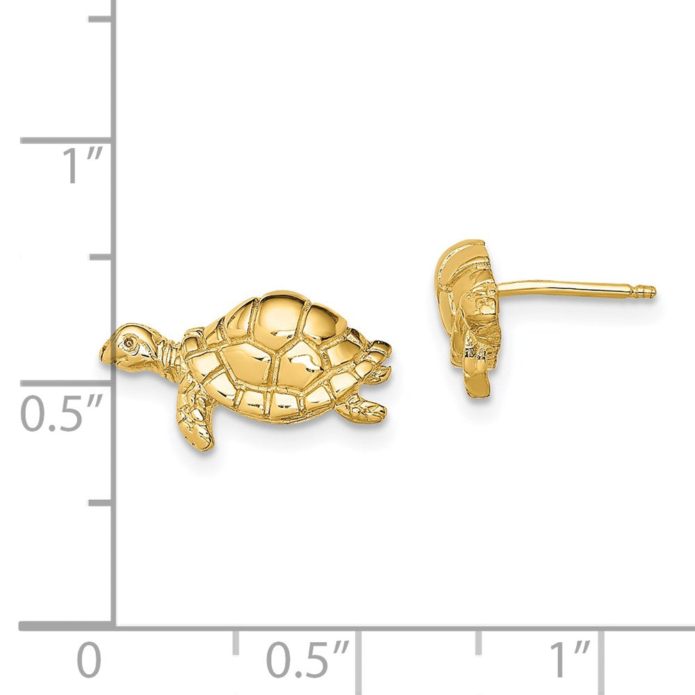 14K Yellow Gold Polished Swimming Sea Turtle Post Earrings