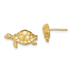 14K Yellow Gold Polished Swimming Sea Turtle Post Earrings