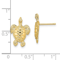 14K Yellow Gold Polished and Textured Sea Turtle Post Earrings