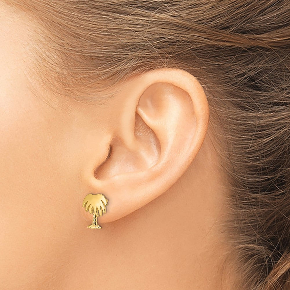 14K Yellow Gold Charleston Palm Tree Post Earrings