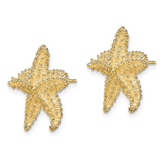 14K Yellow Gold Textured and Beaded Starfish Post Earrings