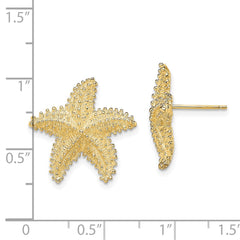 14K Yellow Gold Textured and Beaded Starfish Post Earrings