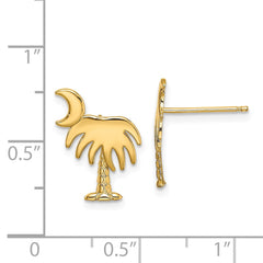 14K Yellow Gold Charleston Palm Tree with Moon Post Earrings