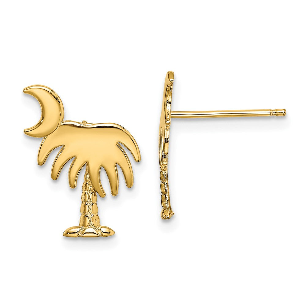 14K Yellow Gold Charleston Palm Tree with Moon Post Earrings