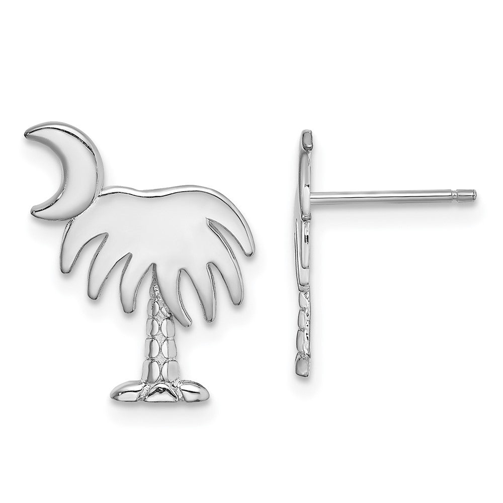 14K White Gold White Charleston Palm Tree with Moon Earrings