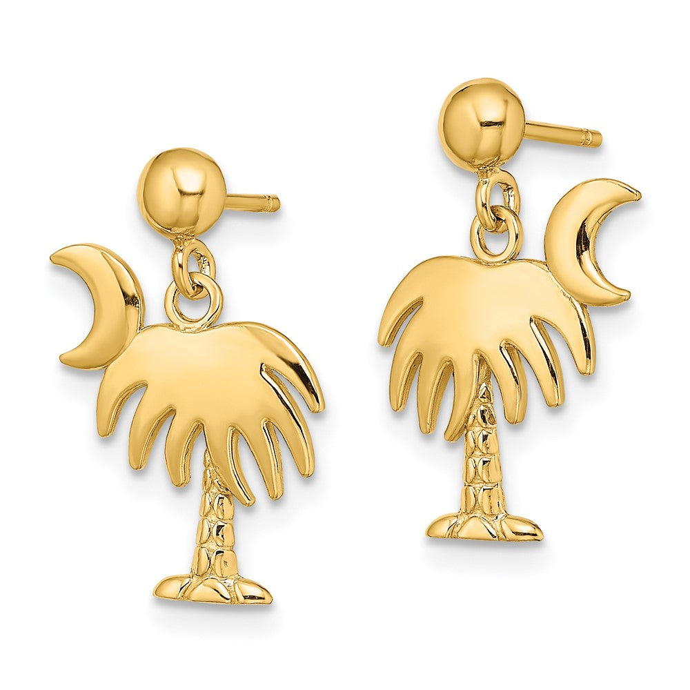 14K Yellow Gold Charleston Palm Tree with Moon Dangle Earrings