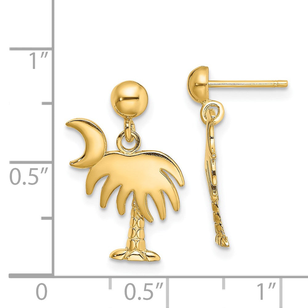 14K Yellow Gold Charleston Palm Tree with Moon Dangle Earrings
