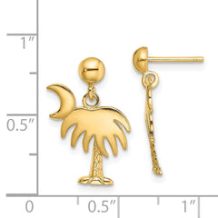 14K Yellow Gold Charleston Palm Tree with Moon Dangle Earrings